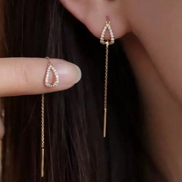Dangle Earrings, Cubic Zirconia Water-drop Decor Threader Minimalist Earrings - Picture 1 of 5
